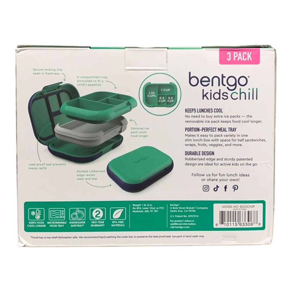 Bentgo Kids Chill Leak-Proof Kids Lunch Box 3-Pack with Removeable Ice Packs - Picture 2 of 3